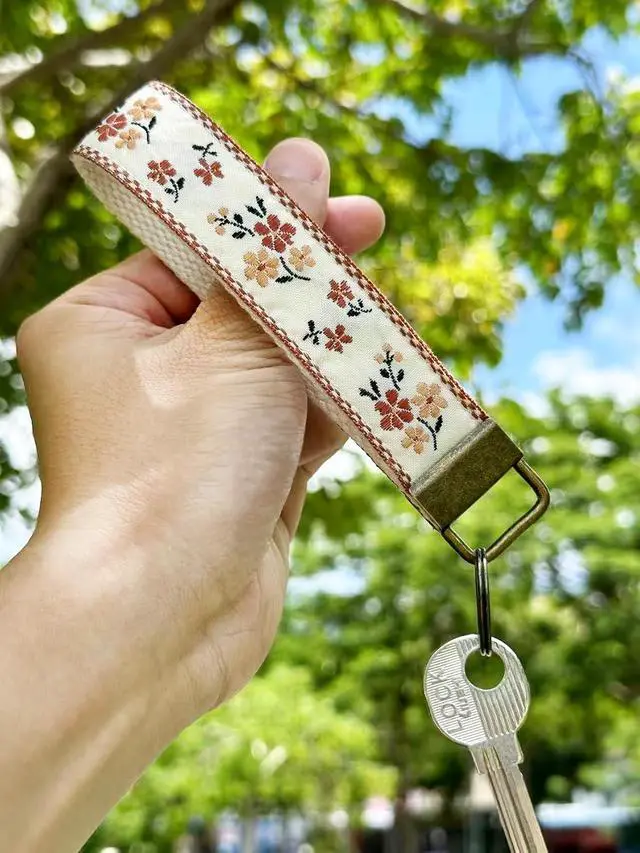 Alt view image 2 of 3 - CELOKIY Embroidered Fabric Wristlet Keychain for Women, Cute Wrist Key Chain with Metal Hardware