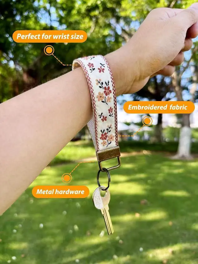 Alt view image 3 of 3 - CELOKIY Embroidered Fabric Wristlet Keychain for Women, Cute Wrist Key Chain with Metal Hardware