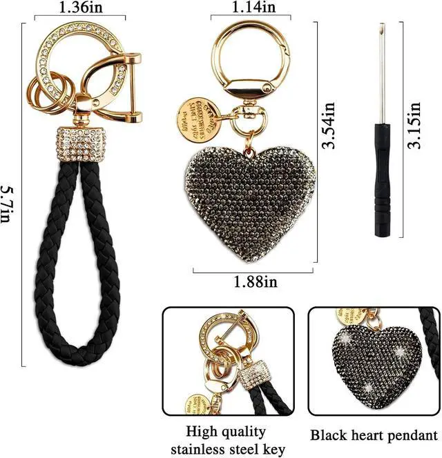 Alt view image 2 of 7 - Heart Keychain Wristlet Bling Keychains For Women Key Chain For Car Keys | Rhinestone Girls Purse Charms Handbag Backpack Accessories Sparkly