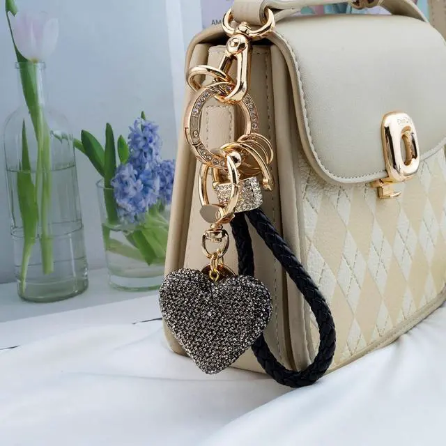 Alt view image 5 of 7 - Heart Keychain Wristlet Bling Keychains For Women Key Chain For Car Keys | Rhinestone Girls Purse Charms Handbag Backpack Accessories Sparkly