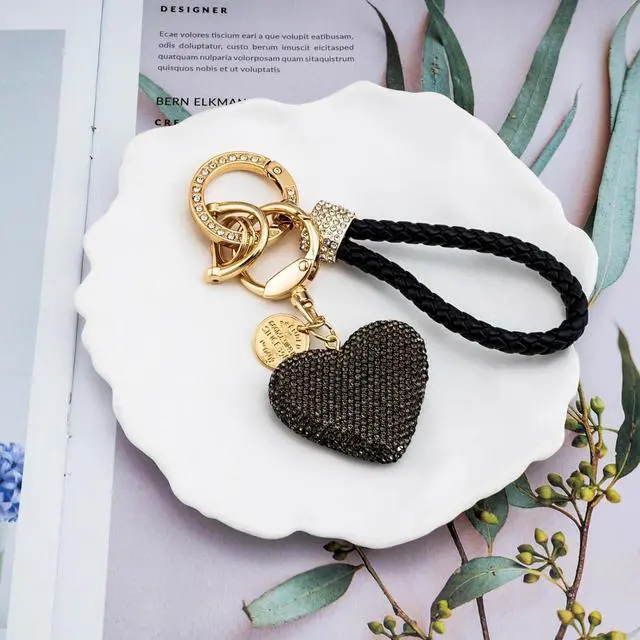 Alt view image 6 of 7 - Heart Keychain Wristlet Bling Keychains For Women Key Chain For Car Keys | Rhinestone Girls Purse Charms Handbag Backpack Accessories Sparkly