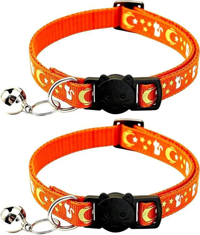 Main image of 2Pack Breakaway Cat Collar with Bell, Moons Stars Cute Kitten Collar for Girl Boy Cats, Safety Buckle Adjustable 7.5-12.5 Inch, Lightweight, Pet Gifts (Orange)