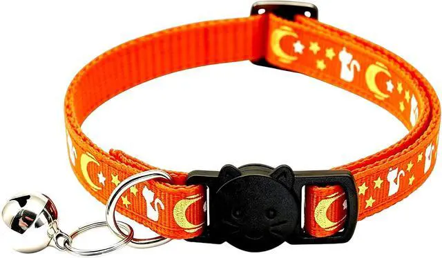 Alt view image 2 of 7 - 2Pack Breakaway Cat Collar with Bell, Moons Stars Cute Kitten Collar for Girl Boy Cats, Safety Buckle Adjustable 7.5-12.5 Inch, Lightweight, Pet Gifts (Orange)