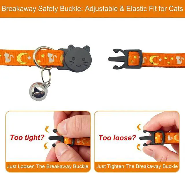 Alt view image 4 of 7 - 2Pack Breakaway Cat Collar with Bell, Moons Stars Cute Kitten Collar for Girl Boy Cats, Safety Buckle Adjustable 7.5-12.5 Inch, Lightweight, Pet Gifts (Orange)