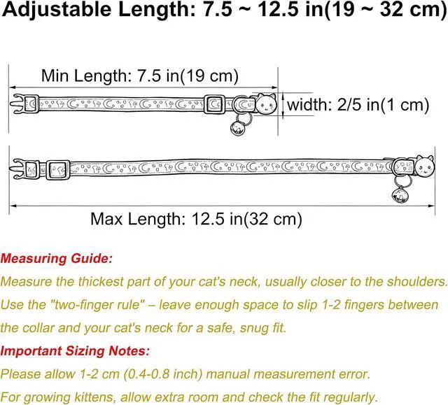 Alt view image 3 of 7 - 2Pack Breakaway Cat Collar with Bell, Moons Stars Cute Kitten Collar for Girl Boy Cats, Safety Buckle Adjustable 7.5-12.5 Inch, Lightweight, Pet Gifts (Orange)