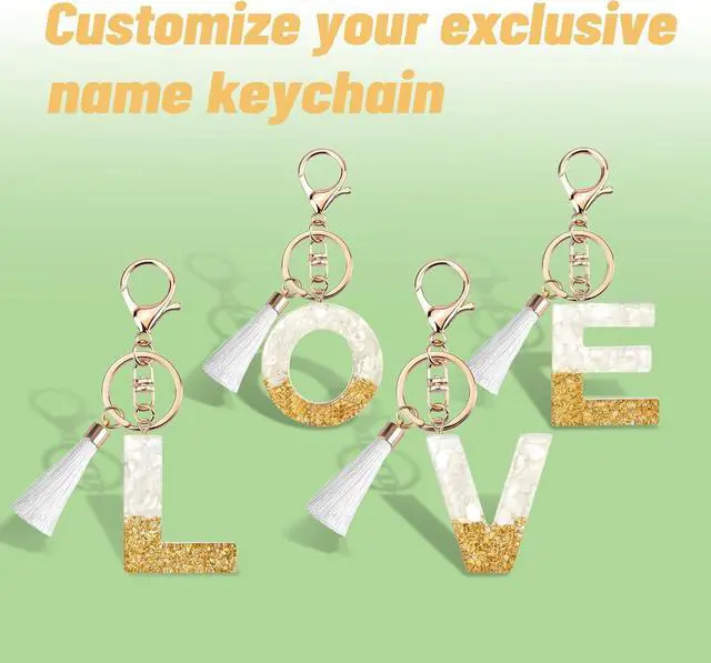 Alt view image 4 of 5 - Suweibuke Cute Beige Key Chains for Women Girls, Initial Letter Keychains with White Tassel, Charms for Key Handbag Backpack