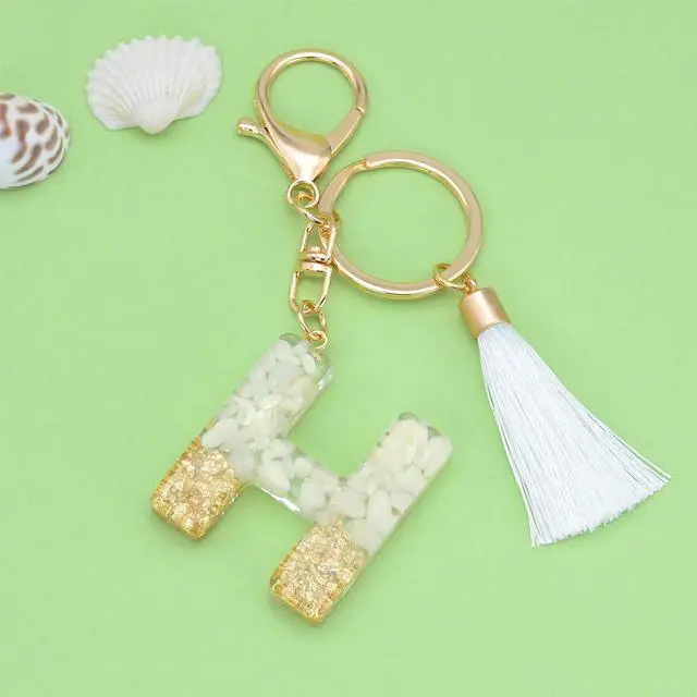 Alt view image 2 of 5 - Suweibuke Cute Beige Key Chains for Women Girls, Initial Letter Keychains with White Tassel, Charms for Key Handbag Backpack