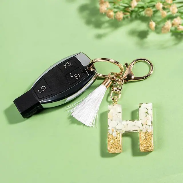 Alt view image 3 of 5 - Suweibuke Cute Beige Key Chains for Women Girls, Initial Letter Keychains with White Tassel, Charms for Key Handbag Backpack