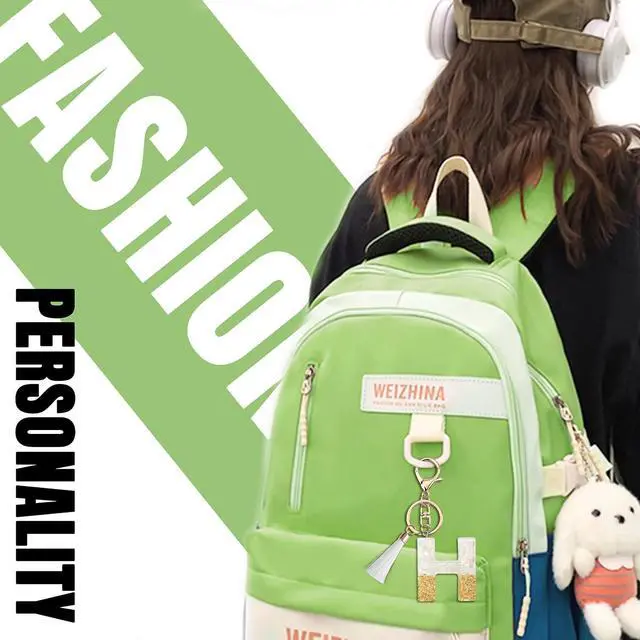 Alt view image 5 of 5 - Suweibuke Cute Beige Key Chains for Women Girls, Initial Letter Keychains with White Tassel, Charms for Key Handbag Backpack