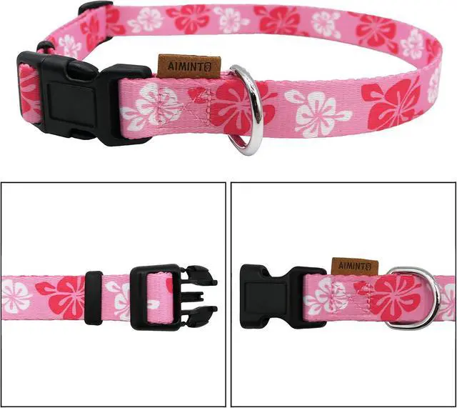 Alt view image 2 of 5 - Dog Collar, Cute Floral Pattern, Soft and Adjustable Collar with Quick Release Buckle (XS (Neck 9-13", Width 3/8"), Hawaiian Pink)