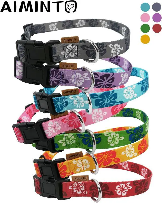 Alt view image 4 of 5 - Dog Collar, Cute Floral Pattern, Soft and Adjustable Collar with Quick Release Buckle (XS (Neck 9-13", Width 3/8"), Hawaiian Pink)