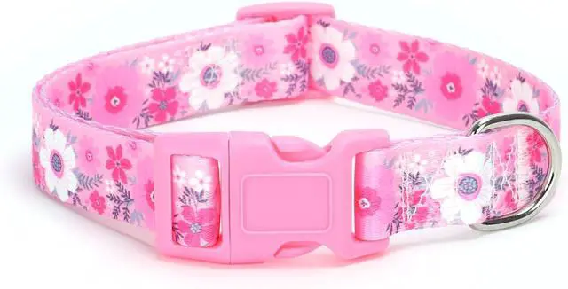 Alt view image 2 of 4 - Dog Collars for Puppy X-Small Small Medium Large Dogs - Unisex Cute Design Boys Girls Dog Pet Collar Soft Adjustable Bohemia Fancy Floral Dog Collars-Pink Daisy-XS