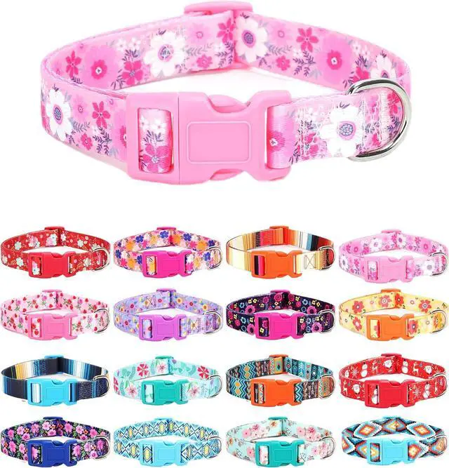 Main image of Dog Collars for Puppy X-Small Small Medium Large Dogs - Unisex Cute Design Boys Girls Dog Pet Collar Soft Adjustable Bohemia Fancy Floral Dog Collars-Pink Daisy-XS