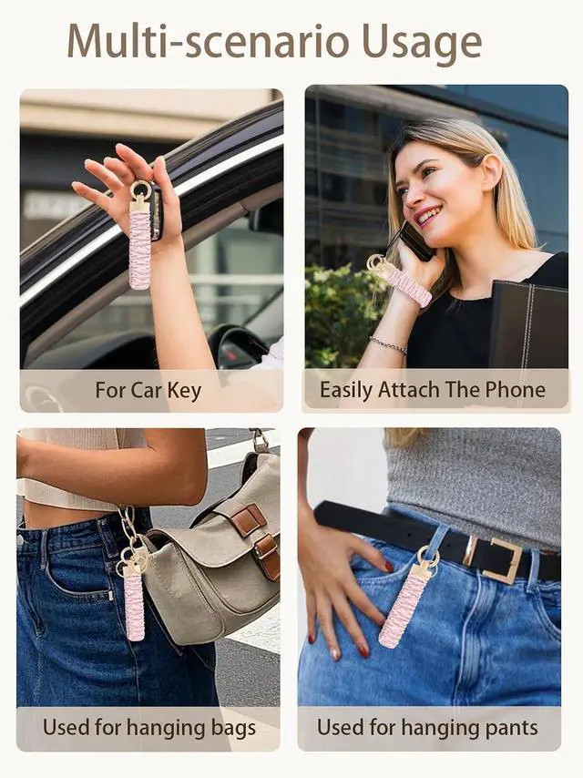 Alt view image 5 of 7 - Seorsok Keychain Wristlet,Cute Floral & Bowknot Scrunchie Wrist Bracelet for Women,Stretchy Key Chain for Car Keys & D Ring