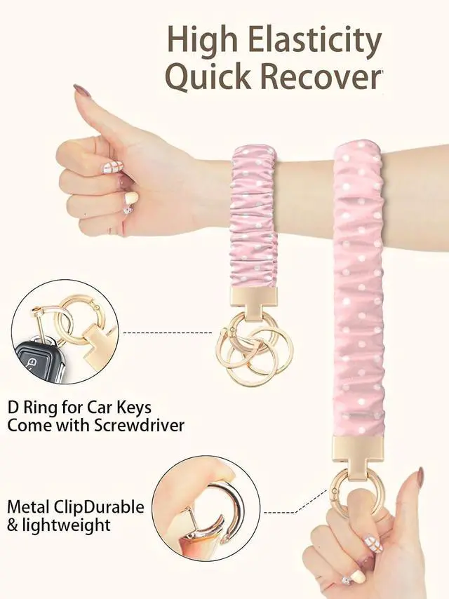 Alt view image 4 of 7 - Seorsok Keychain Wristlet,Cute Floral & Bowknot Scrunchie Wrist Bracelet for Women,Stretchy Key Chain for Car Keys & D Ring