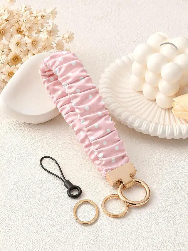Alt view image 2 of 7 - Seorsok Keychain Wristlet,Cute Floral & Bowknot Scrunchie Wrist Bracelet for Women,Stretchy Key Chain for Car Keys & D Ring