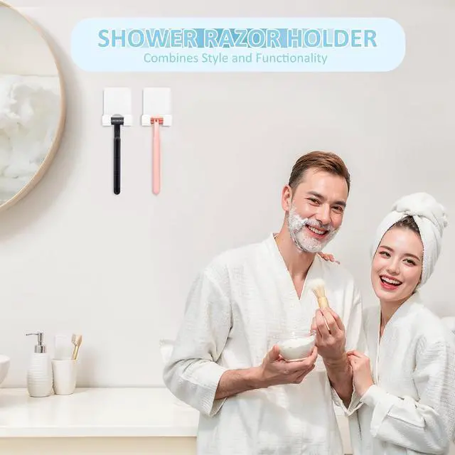 Alt view image 2 of 7 - VIS'V Shower Wall Adhesive Razor Holder for His and Hers, White, 2 Pcs | Metal Material, Compact Design, Peel and Stick, Fit for Smooth Flat Surfaces