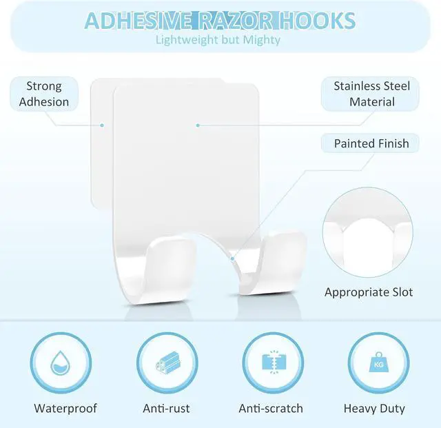 Alt view image 3 of 7 - VIS'V Shower Wall Adhesive Razor Holder for His and Hers, White, 2 Pcs | Metal Material, Compact Design, Peel and Stick, Fit for Smooth Flat Surfaces