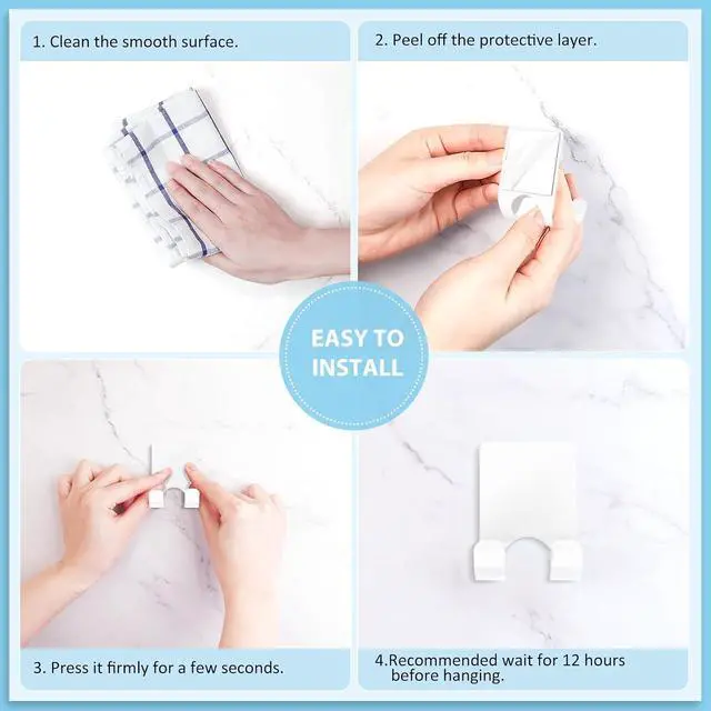 Alt view image 6 of 7 - VIS'V Shower Wall Adhesive Razor Holder for His and Hers, White, 2 Pcs | Metal Material, Compact Design, Peel and Stick, Fit for Smooth Flat Surfaces