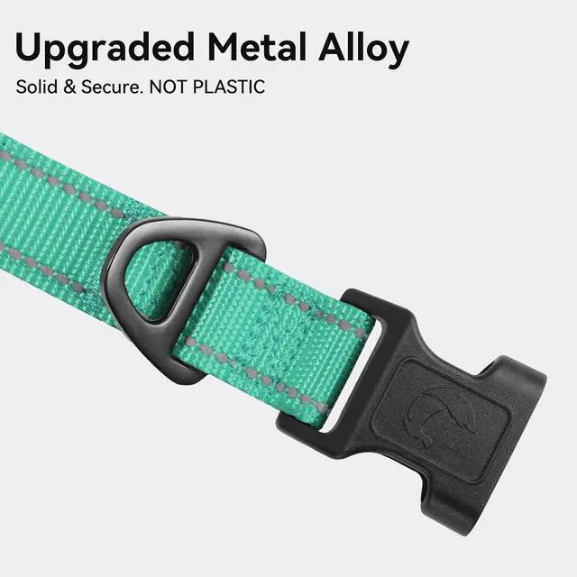 Alt view image 3 of 6 - Joytale Reflective Dog Collar, Adjustable Neoprene Padded, Teal L | Breathable Nylon for Large Dogs, No Chafing on Walks and Outdoor Hikes, Tear-Resistant Webbing, Metal D-Ring, Night Safety