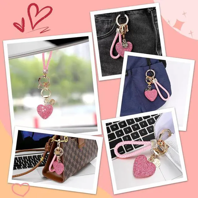 Alt view image 3 of 6 - Car Keychain for Women with Rhinestone Heart Shape Bling Girl Cute Keychain for Christmas,Personalized Gift
