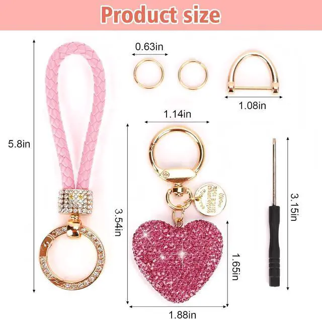 Alt view image 4 of 6 - Car Keychain for Women with Rhinestone Heart Shape Bling Girl Cute Keychain for Christmas,Personalized Gift