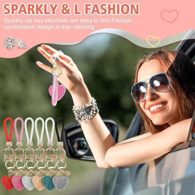 Alt view image 5 of 6 - Car Keychain for Women with Rhinestone Heart Shape Bling Girl Cute Keychain for Christmas,Personalized Gift