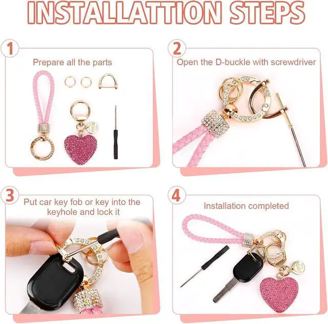 Alt view image 6 of 6 - Car Keychain for Women with Rhinestone Heart Shape Bling Girl Cute Keychain for Christmas,Personalized Gift