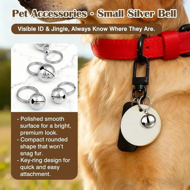 Alt view image 2 of 7 - 6-Pack Metal Pet Collar Bells Small Silver Charm Pendants for Dogs, Cats & Other Pets