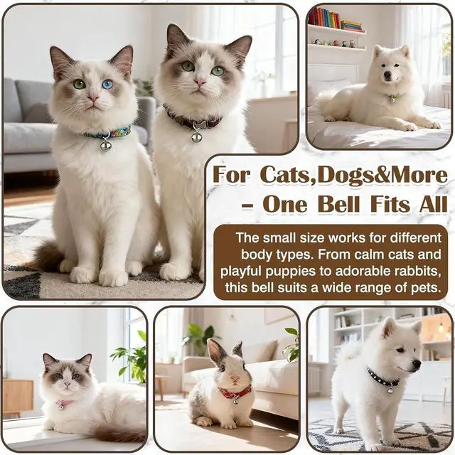 Alt view image 5 of 7 - 6-Pack Metal Pet Collar Bells Small Silver Charm Pendants for Dogs, Cats & Other Pets