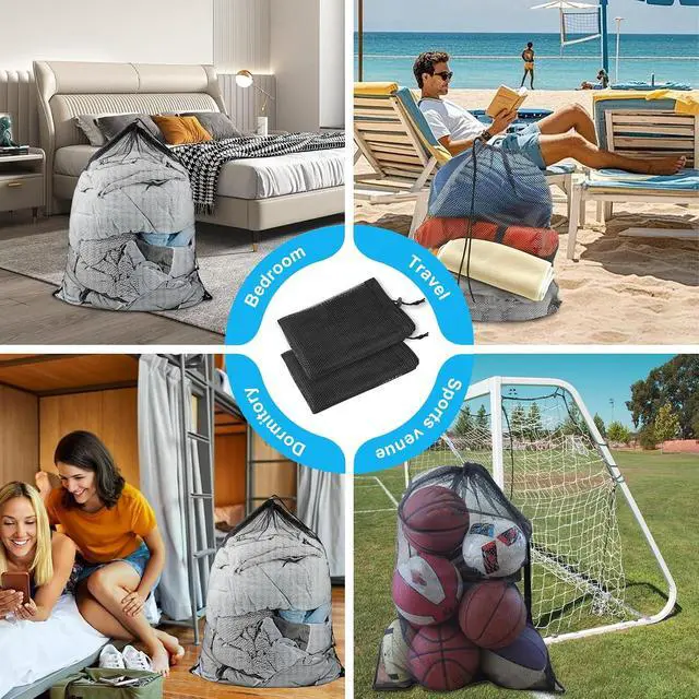 Alt view image 6 of 7 - Large Mesh Laundry Bags: 2 Pack 24" x 36" Heavy Duty | Soft Breathable, Machine Washable, For College Dorm, Travel Family Use, Black