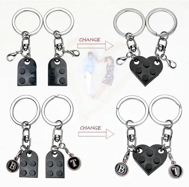 Alt view image 7 of 7 - Personalized Brick Matching Couple Heart Keychain, Heart Keychain Gifts for Him Her Boyfriend Girlfriend Mom Couple Lovers