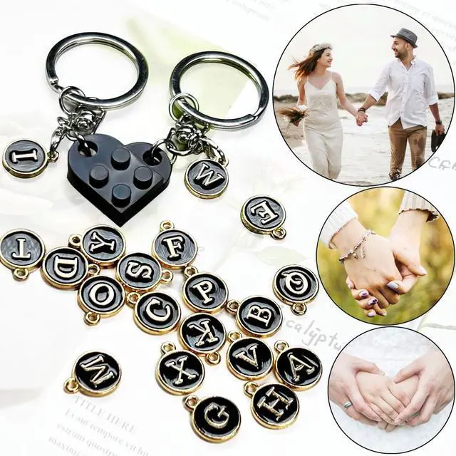 Alt view image 3 of 7 - Personalized Brick Matching Couple Heart Keychain, Heart Keychain Gifts for Him Her Boyfriend Girlfriend Mom Couple Lovers