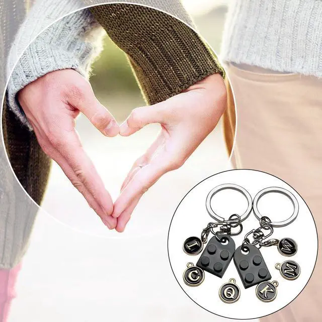 Alt view image 2 of 7 - Personalized Brick Matching Couple Heart Keychain, Heart Keychain Gifts for Him Her Boyfriend Girlfriend Mom Couple Lovers