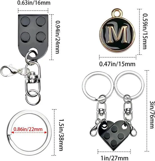 Alt view image 4 of 7 - Personalized Brick Matching Couple Heart Keychain, Heart Keychain Gifts for Him Her Boyfriend Girlfriend Mom Couple Lovers