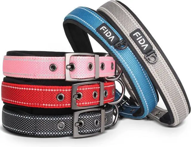 Alt view image 2 of 7 - Fida Padded Dog Collar for Small Dogs with Metal Belt Buckle, Blue | Soft Neoprene Padded for Extra Comfort, Durable Nylon Webbing, Adjustable Fit, Reflective Stitching for Night Safety