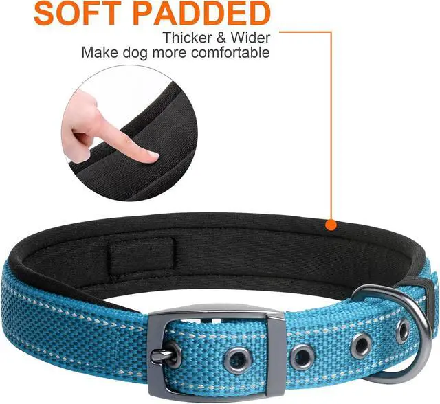 Alt view image 4 of 7 - Fida Padded Dog Collar for Small Dogs with Metal Belt Buckle, Blue | Soft Neoprene Padded for Extra Comfort, Durable Nylon Webbing, Adjustable Fit, Reflective Stitching for Night Safety