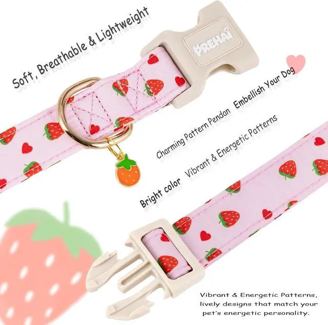 Alt view image 2 of 5 - PREHAI Pink Strawberry Dog Collar Sweet Spring Summer Collars with Cute Strawberries Pattern for Female Girl Small Medium Large Dogs S