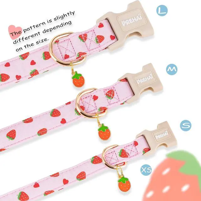 Alt view image 3 of 5 - PREHAI Pink Strawberry Dog Collar Sweet Spring Summer Collars with Cute Strawberries Pattern for Female Girl Small Medium Large Dogs S