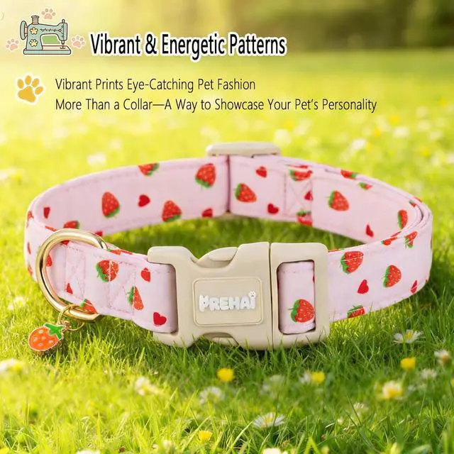 Alt view image 4 of 5 - PREHAI Pink Strawberry Dog Collar Sweet Spring Summer Collars with Cute Strawberries Pattern for Female Girl Small Medium Large Dogs S