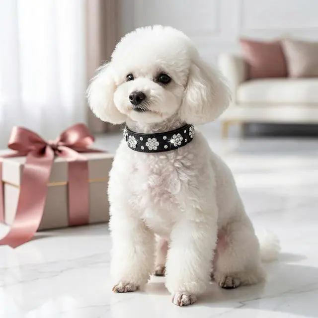 Alt view image 2 of 7 - Rhinestone Dog Collar, Cute Flower Rhinestone Cat Dog Collar Bling Collar PU Leather Collar Adjustable Sizes Small Medium Large (L:31-37cm, Black)