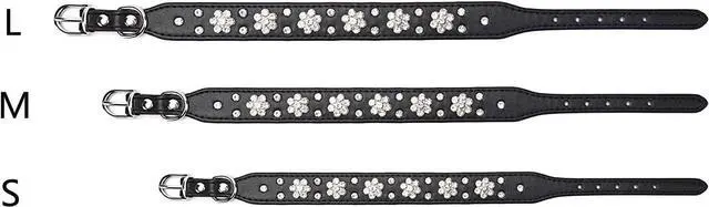 Alt view image 6 of 7 - Rhinestone Dog Collar, Cute Flower Rhinestone Cat Dog Collar Bling Collar PU Leather Collar Adjustable Sizes Small Medium Large (L:31-37cm, Black)