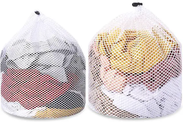 Main image of 2pcs Mesh Laundry Bags for Socks, Machine Washable Drawstring Design Travel Mesh Laundry Wash Bags White Drawstring Garment Bags for Laundry Storage for Home Dorm Hotel Travel Use,12x16inch, 16x20inch