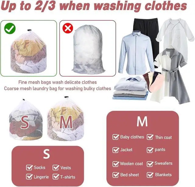 Alt view image 6 of 7 - 2pcs Mesh Laundry Bags for Socks, Machine Washable Drawstring Design Travel Mesh Laundry Wash Bags White Drawstring Garment Bags for Laundry Storage for Home Dorm Hotel Travel Use,12x16inch, 16x20inch