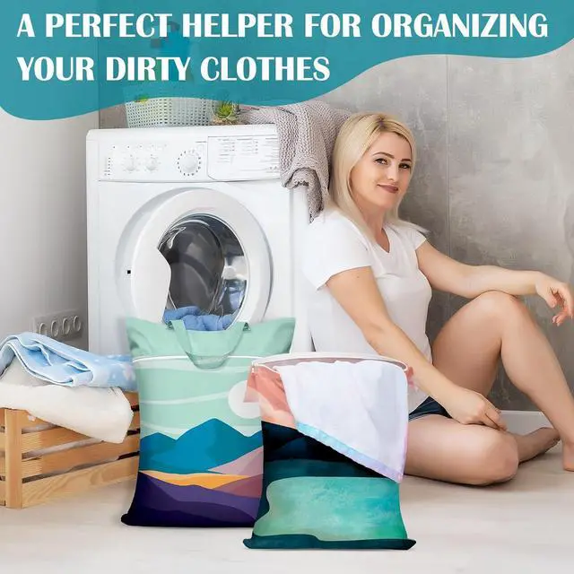 Alt view image 2 of 7 - 2 Pcs Large Travel Laundry Bags - Waterproof with Handle, Washable Dirty Clothes Bags for Travel, Wet & Dry Use, Bathing Suit & Gym Clothes Laundry, Swimming Pool & College Dorm