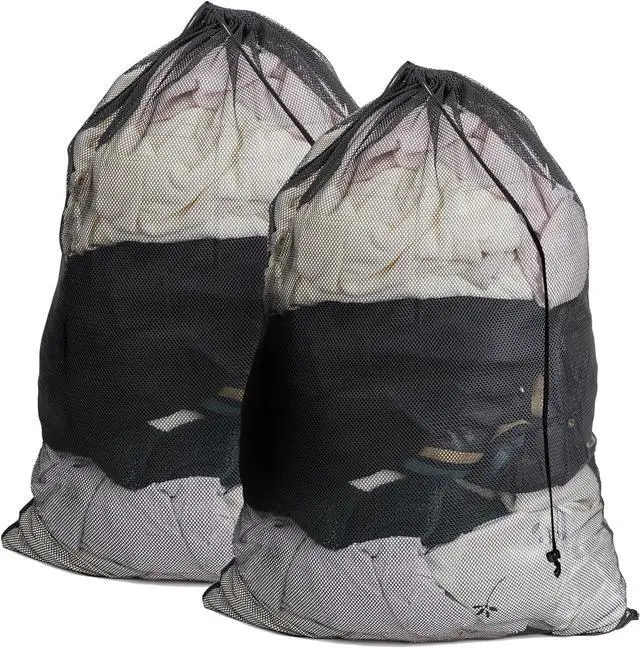 Main image of 2 Pack Mesh Laundry Bags,24 x 35 Inches Heavy Duty Drawstring Dirty Clothes Bag for Camp,College,Dorm,Travel,Family,Apartment Dwellers,RV & Cruise Essentials(Black)