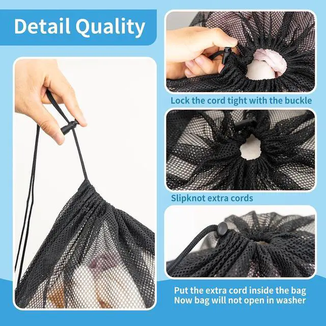 Alt view image 3 of 7 - 2 Pack Mesh Laundry Bags,24 x 35 Inches Heavy Duty Drawstring Dirty Clothes Bag for Camp,College,Dorm,Travel,Family,Apartment Dwellers,RV & Cruise Essentials(Black)