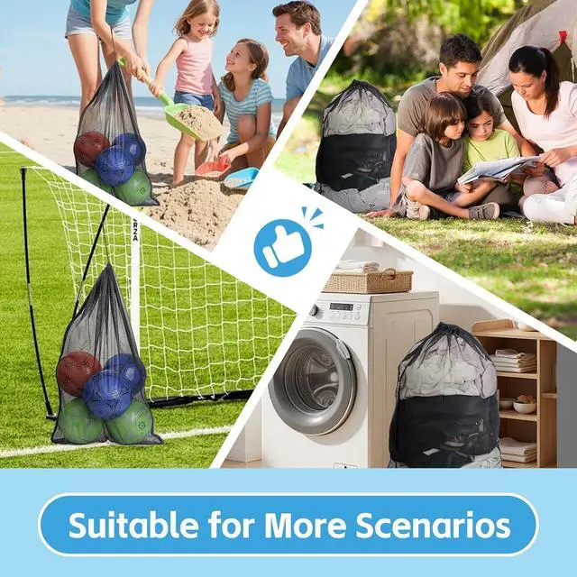 Alt view image 5 of 7 - 2 Pack Mesh Laundry Bags,24 x 35 Inches Heavy Duty Drawstring Dirty Clothes Bag for Camp,College,Dorm,Travel,Family,Apartment Dwellers,RV & Cruise Essentials(Black)