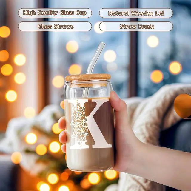 Alt view image 2 of 7 - Valentines Day Gifts for Women DecorationsInitial Glass Cup as Office Graduation Memorial Personalized Birthday Gifts - for Mom Teens Wife Girlfriend Sister Daughter Gifts - K Aesthetic Cup