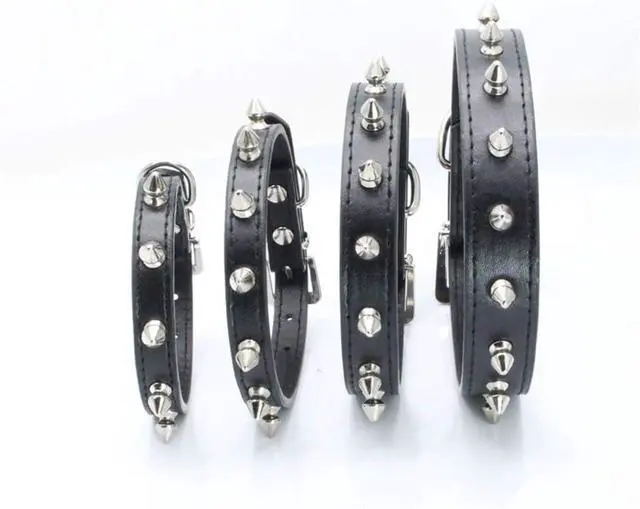 Alt view image 2 of 5 - Spiked Studded Leather Dog Collar Mushrooms Rivets Cat Collar for Small Medium Dog Cat Puppy Kitty (M, Hot Pink)